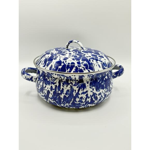 GOLDEN RABBIT Pot Blue & White 2.5 Quart Dutch Oven Cobalt Swirl Enamelware New - Picture 3 of 3